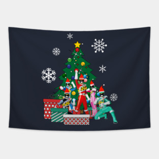Power Rangers Around The Christmas Tree Tapestry