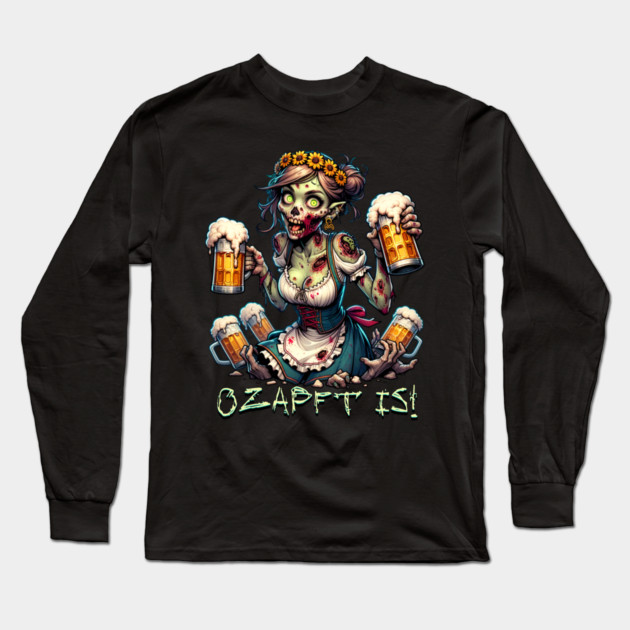 Oktoberfest Zombie Ozapft is! Long Sleeve T-Shirt by HolidayBug