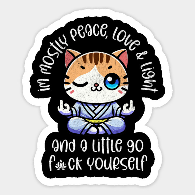 Peace, Love & Light - Kawaii Cat Meditation Tee Sticker by Designed By Marty
