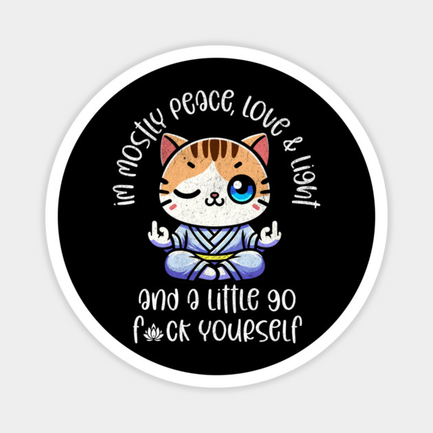 Peace, Love & Light - Kawaii Cat Meditation Tee Magnet by Designed By Marty