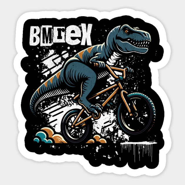 BM-reX T-Shirt: T-Rex Riding BMX - Dinosaur Cyclist Humor Tee Sticker by Designed By Marty
