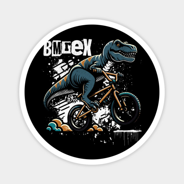 BM-reX T-Shirt: T-Rex Riding BMX - Dinosaur Cyclist Humor Tee Magnet by Designed By Marty
