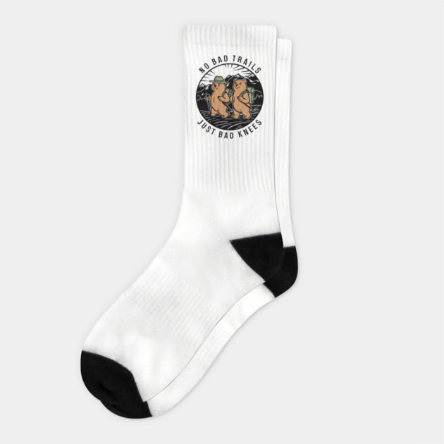 No Bad Trails Just Bad Knees Hiking Humor Socks by Anticorporati