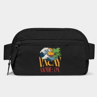 Vacay Mode: On T-Shirt: Waves, Palm Trees, and Sunset - Ultimate Vacation Tee Bag