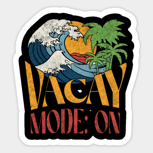 Vacay Mode: On T-Shirt: Waves, Palm Trees, and Sunset - Ultimate Vacation Tee Magnet by Designed By Marty