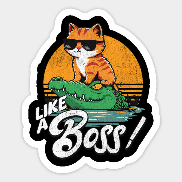 Like a Boss T-Shirt: Cat Riding Crocodile - Humorous Animal Boss Tee Magnet by Designed By Marty