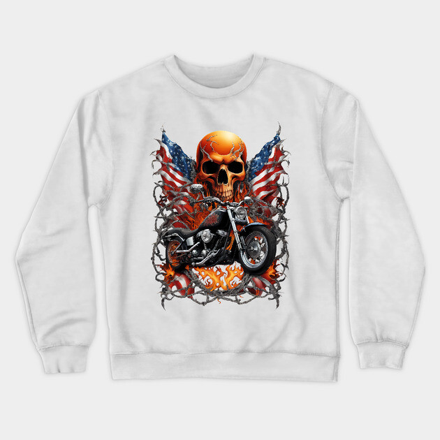 skull, fire, skeleton, halloween, death, flames, skulls, cool, flame, horror, bones, scary, flaming skull, dead, ghost Crewneck Sweatshirt by animegirlnft