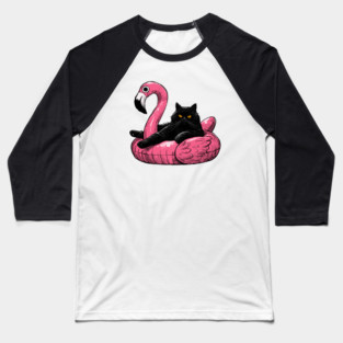Fat Cat On A Flamingo Floatie Baseball T-Shirt