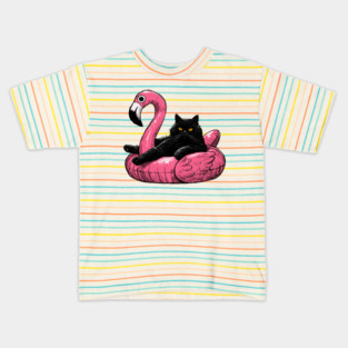 Fat Cat On A Flamingo Floatie Kids T-Shirt