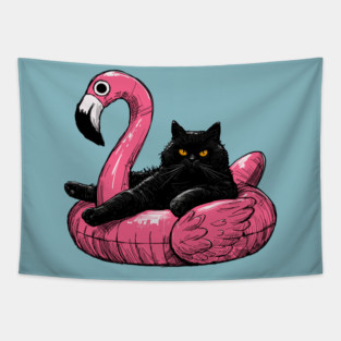 Fat Cat On A Flamingo Floatie Tapestry
