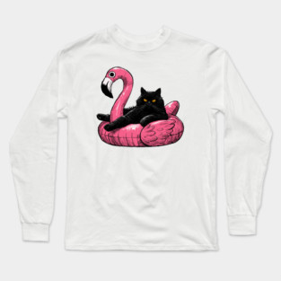 Fat Cat On A Flamingo Floatie Long Sleeve T-Shirt