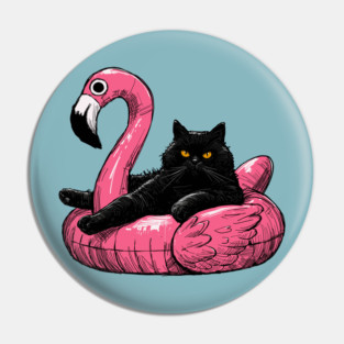 Fat Cat On A Flamingo Floatie Pin