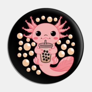 cute axolotl drinking Boba tea Pin