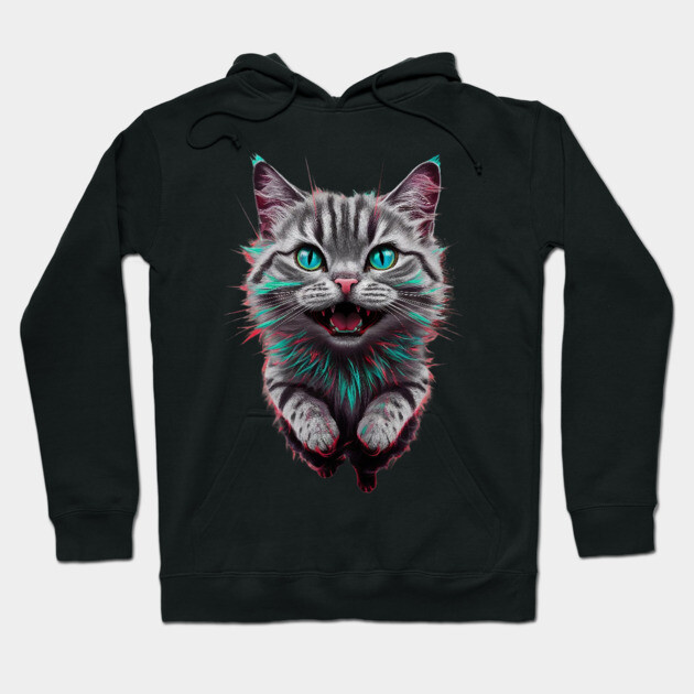 A Cat with Striking Blue Eyes and Vibrant Fur  Colorful Illustration Hoodie by animegirlnft