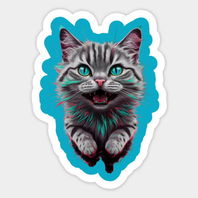 A Cat with Striking Blue Eyes and Vibrant Fur  Colorful Illustration Sticker by animegirlnft