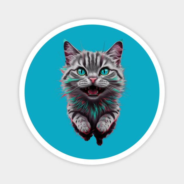 A Cat with Striking Blue Eyes and Vibrant Fur  Colorful Illustration Magnet by animegirlnft