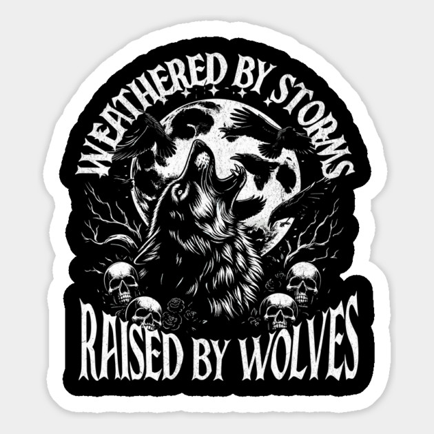Weathered by Storms, Raised by Wolves T-Shirt: Howling Wolf & Crows - Mystical Nature Tee Magnet by Designed By Marty