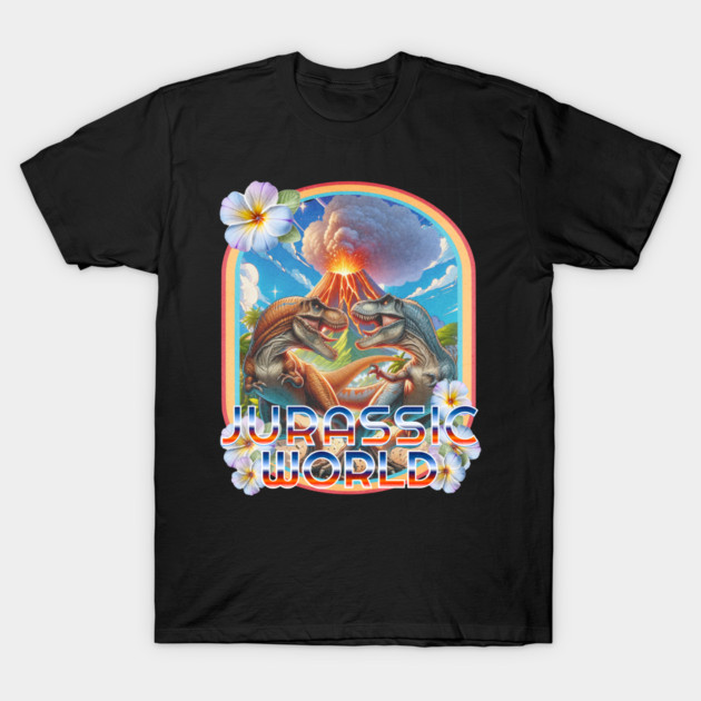 Jurassic Dinos battling with Volcano Erupting Vintage Hawaiian  Style T-Shirt by Joaddo
