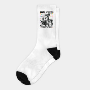 Funny Book and Coffee Skeleton Socks