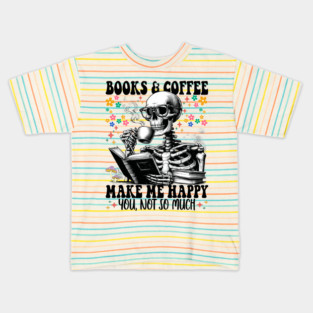 Funny Book and Coffee Skeleton Kids T-Shirt