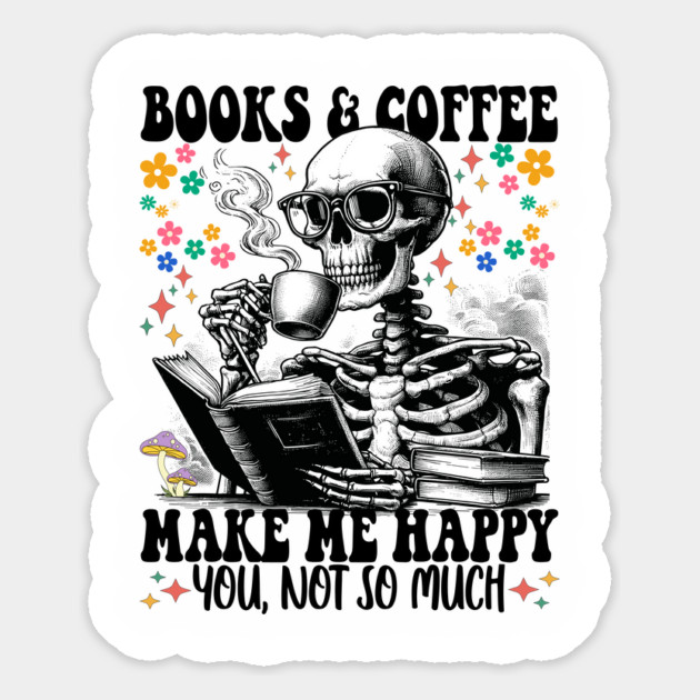 Funny Book and Coffee Skeleton Magnet by JessArty