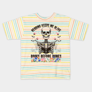 Reader Skeleton Read Books Before Bones Ghost Reading Book Kids T-Shirt