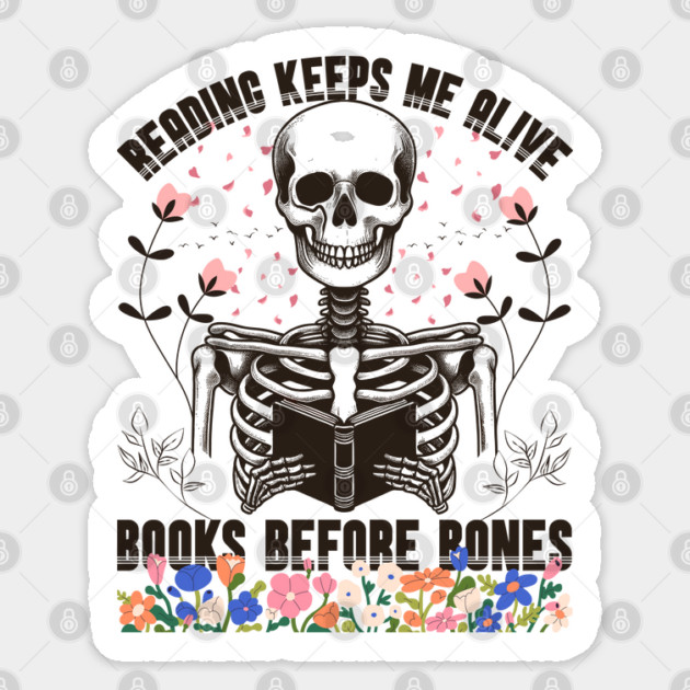 Reader Skeleton Read Books Before Bones Ghost Reading Book Sticker by JessArty