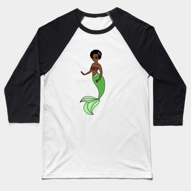 Cute Afro Mermaid Beautiful Black Woman Melanin Baseball T-Shirt by logiamerch