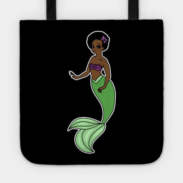 Cute Afro Mermaid Beautiful Black Woman Melanin Tote by logiamerch