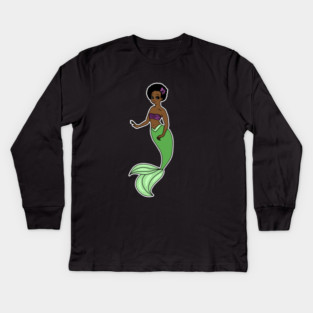Cute Afro Mermaid Beautiful Black Woman Melanin Kids Long Sleeve T-Shirt