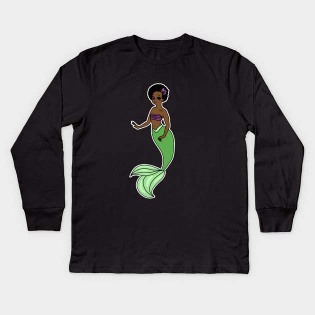 Cute Afro Mermaid Beautiful Black Woman Melanin Kids Long Sleeve T-Shirt by logiamerch