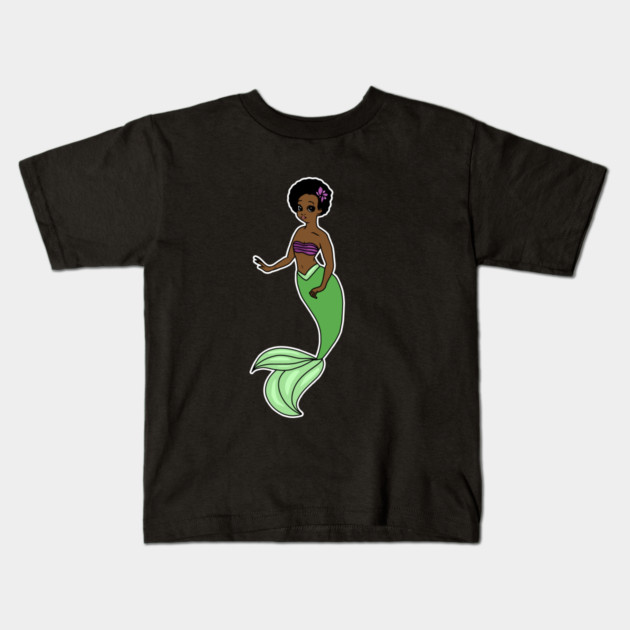 Cute Afro Mermaid Beautiful Black Woman Melanin Kids T-Shirt by logiamerch