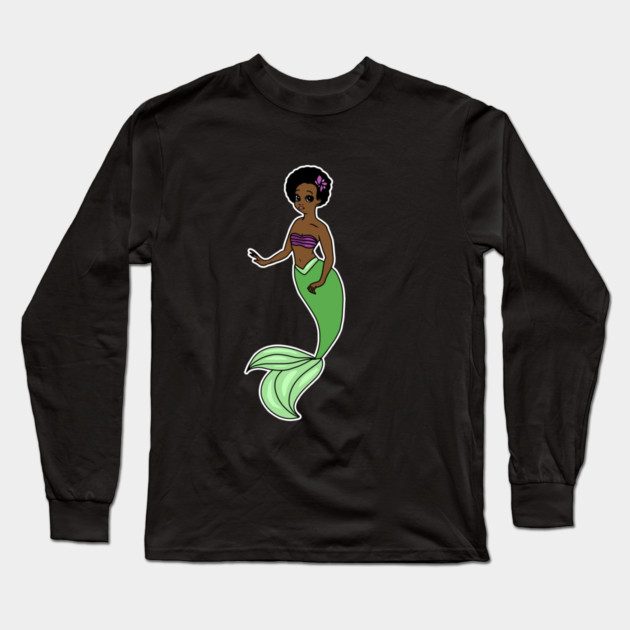Cute Afro Mermaid Beautiful Black Woman Melanin Long Sleeve T-Shirt by logiamerch