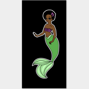 Cute Afro Mermaid Beautiful Black Woman Melanin Posters and Art