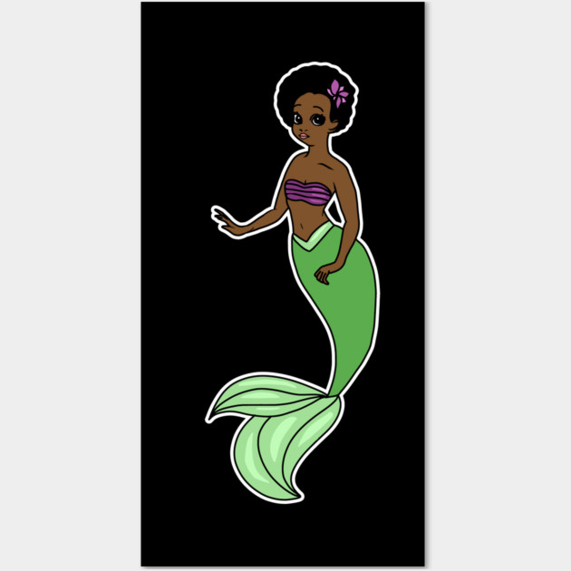 Cute Afro Mermaid Beautiful Black Woman Melanin Wall Art by logiamerch