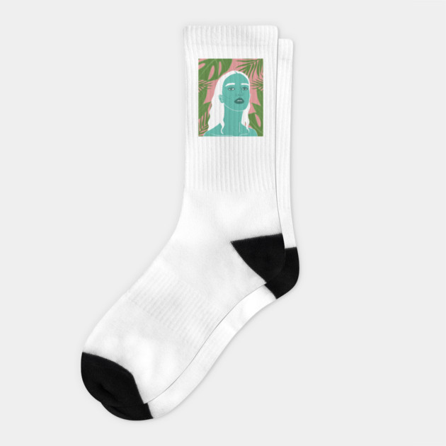 Tropical Woman Palm Leaves Socks by logiamerch