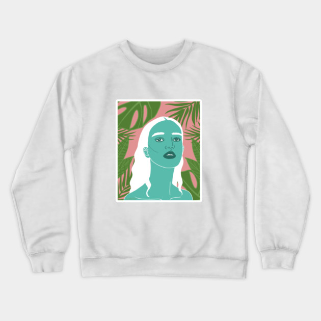 Tropical Woman Palm Leaves Crewneck Sweatshirt by logiamerch