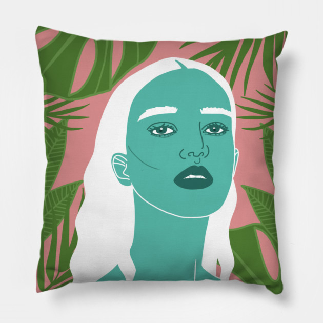 Tropical Woman Palm Leaves Pillow by logiamerch