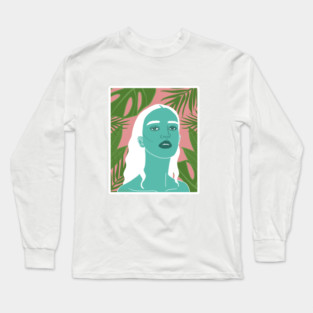 Tropical Woman Palm Leaves Long Sleeve T-Shirt