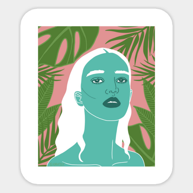 Tropical Woman Palm Leaves Sticker by logiamerch