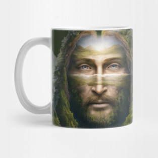 Jesus face scenic landscape mountains Mug