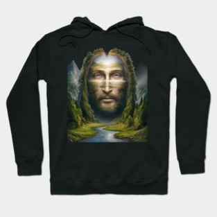 Jesus face scenic landscape mountains Hoodie