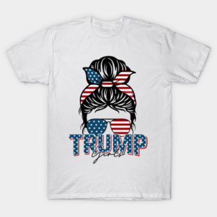 Trump Girl Messy Bun Trump 2024 Election American Flag T-Shirt