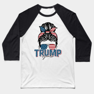 Trump Girl Messy Bun Trump 2024 Election American Flag Baseball T-Shirt