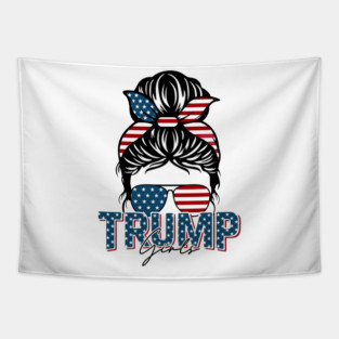 Trump Girl Messy Bun Trump 2024 Election American Flag Tapestry