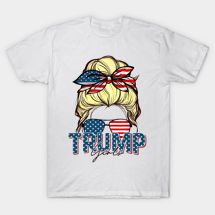 Trump Girl Messy Bun Trump 2024 Election American Flag T-Shirt