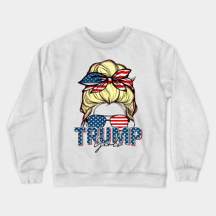 Trump Girl Messy Bun Trump 2024 Election American Flag Crewneck Sweatshirt