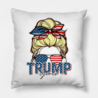 Trump Girl Messy Bun Trump 2024 Election American Flag Pillow