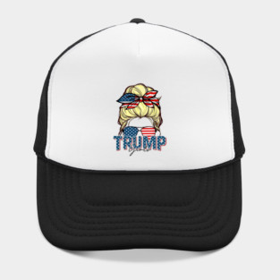 Trump Girl Messy Bun Trump 2024 Election American Flag Hat