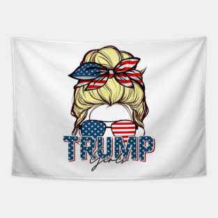 Trump Girl Messy Bun Trump 2024 Election American Flag Tapestry